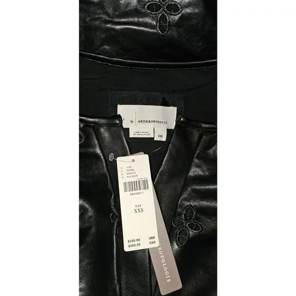 NWT Anthropologie The Somerset Maxi Dress: Faux Leather Embroidered BLACK XXS 00